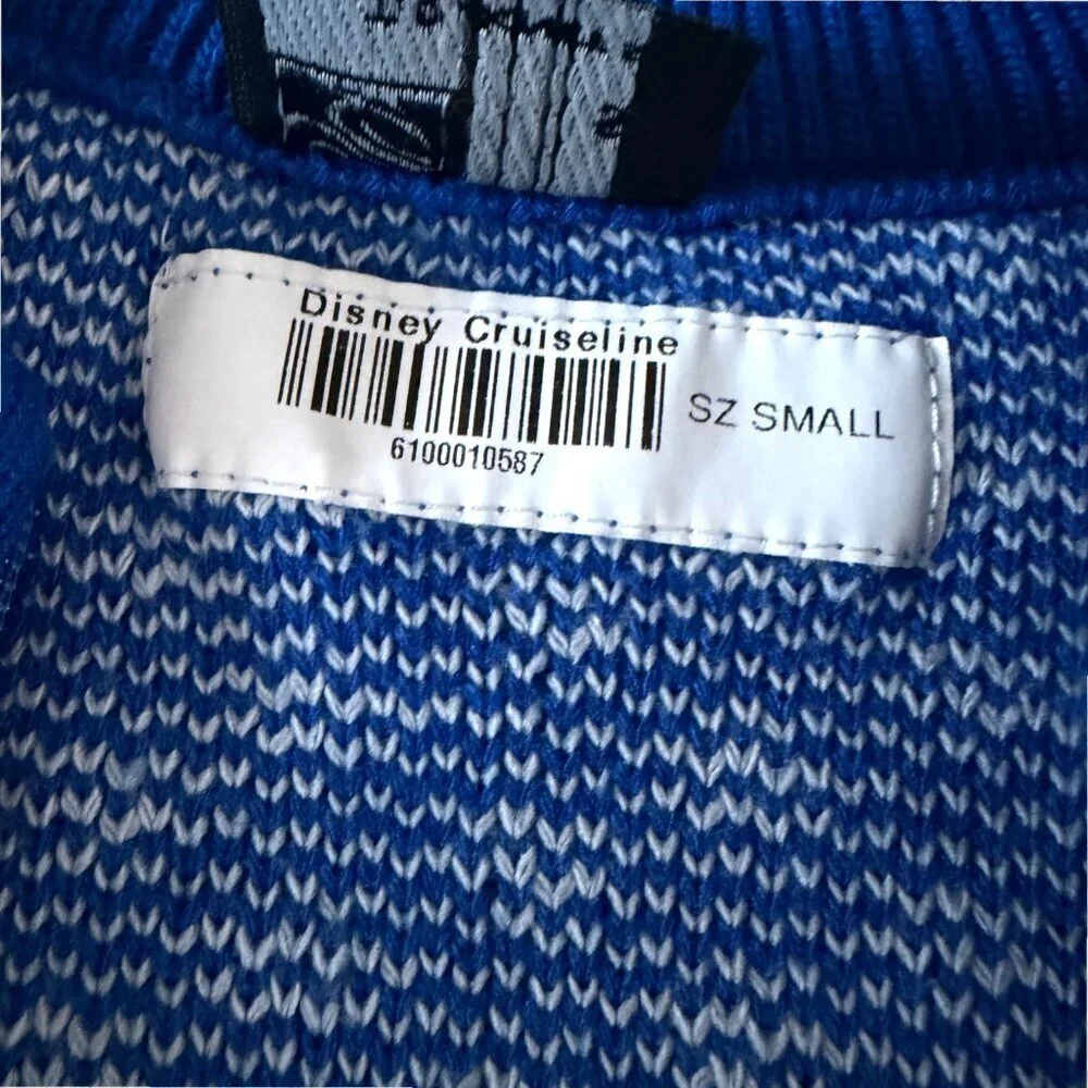 Disney Cruise Line Fair Isle Zip Sweater Royal Blue Red White Nordic Snowflake S